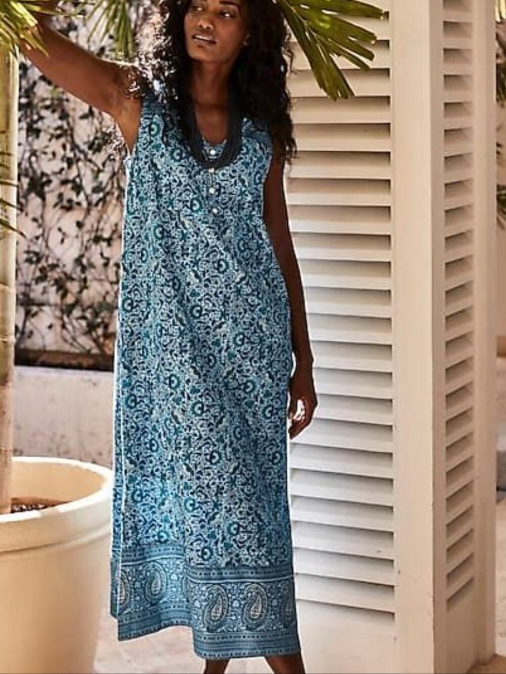 J. Jill M Sleeveless Blue Paisley Maxi Dress 100% Cotton